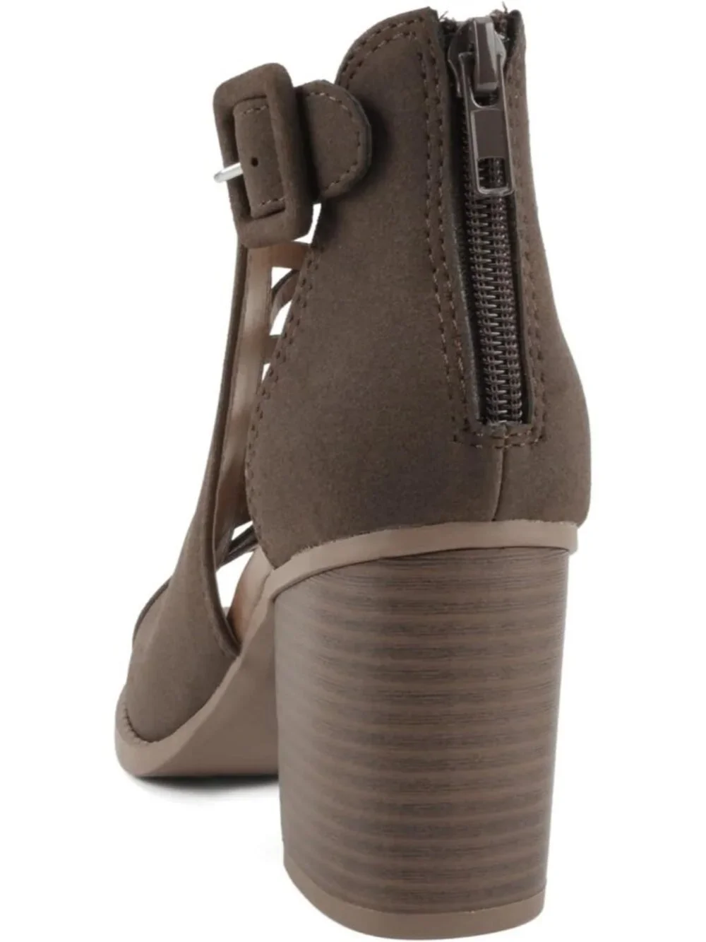 Women's Dark Brown Nubuck Open Toe Crisscross Strap Back Zipper Heels Sandals